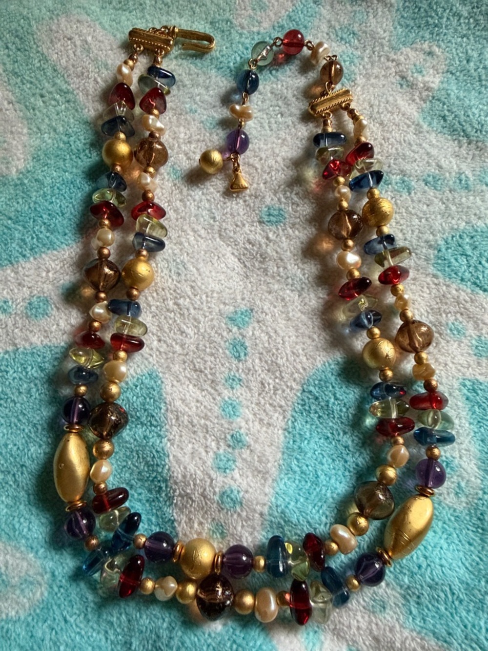 Liz Claiborne Gold-Tone Multi-Color Bead Necklace - 20” length